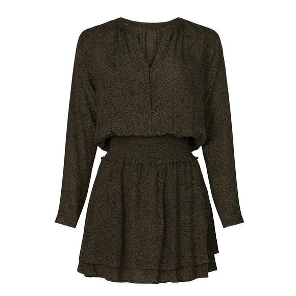 Rails Jasmine Dress Animal Print Long Sleeve Blouson Mini Olive Speckled Small - Picture 2 of 11